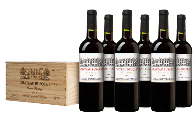 Château Busquets Lussac Saint-Émilion Cuvée Prestige op kist